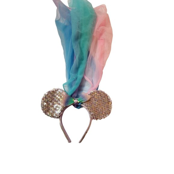 Princess Disney Ears with tulle veil train Mini Mouse Fairy sequin headband - Picture 1 of 7